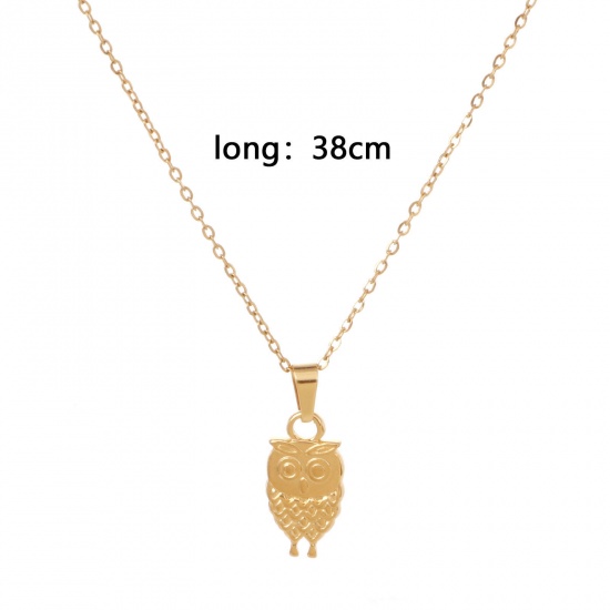 Picture of Eco-friendly Vacuum Plating Simple & Casual Stylish 18K Gold Plated 304 Stainless Steel Link Cable Chain Owl Animal Pendant Necklace Unisex 38cm(15") long, 1 Piece