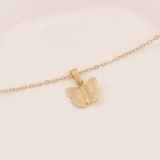 Picture of Eco-friendly Vacuum Plating Simple & Casual Insect 18K Gold Plated 304 Stainless Steel Link Cable Chain Butterfly Animal Pendant Necklace Unisex 38cm(15") long, 1 Piece