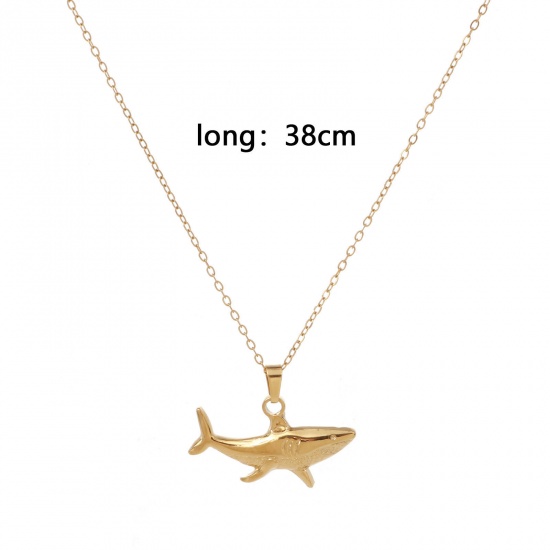 Picture of Eco-friendly Vacuum Plating Simple & Casual Ocean Jewelry 18K Gold Color 304 Stainless Steel Link Cable Chain Shark Animal Pendant Necklace Unisex 38cm(15") long, 1 Piece