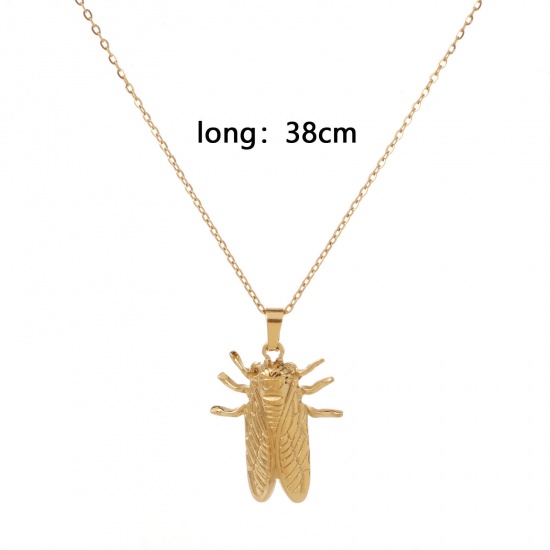 Picture of Eco-friendly Vacuum Plating Simple & Casual Stylish 18K Gold Color 304 Stainless Steel Link Cable Chain Insect Animal Pendant Necklace Unisex 38cm(15") long, 1 Piece