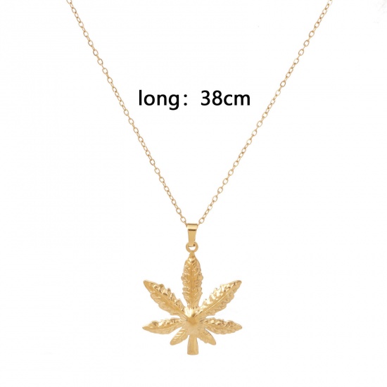 Picture of Eco-friendly Vacuum Plating Simple & Casual Stylish 18K Gold Plated 304 Stainless Steel Link Cable Chain Maple Leaf Pendant Necklace Unisex 38cm(15") long, 1 Piece