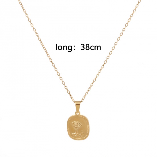 Picture of Eco-friendly Vacuum Plating Simple & Casual Stylish 18K Gold Plated 304 Stainless Steel Link Cable Chain Oval Rose Flower Pendant Necklace Unisex 38cm(15") long, 1 Piece