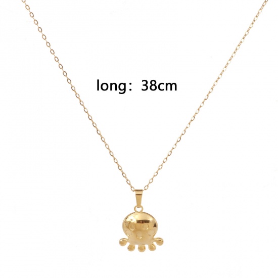 Picture of Eco-friendly Vacuum Plating Simple & Casual Ocean Jewelry 18K Gold Plated 304 Stainless Steel Link Cable Chain Octopus Pendant Necklace Unisex 38cm(15") long, 1 Piece