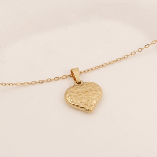 Picture of Eco-friendly Vacuum Plating Simple & Casual Stylish 18K Gold Plated 304 Stainless Steel Link Cable Chain Heart Pendant Necklace Unisex 38cm(15") long, 1 Piece