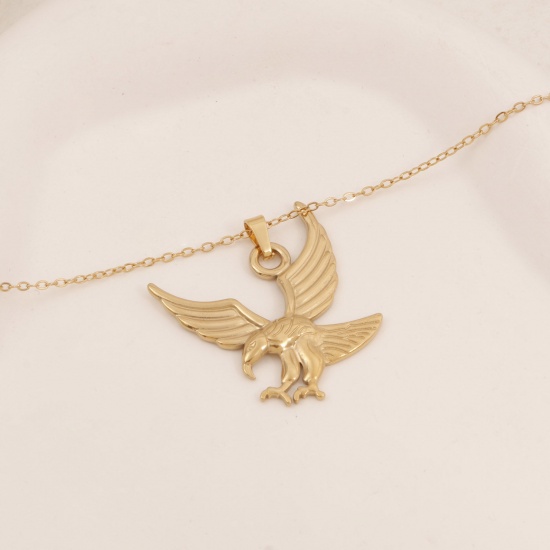 Picture of Eco-friendly Vacuum Plating Simple & Casual Stylish 18K Gold Color 304 Stainless Steel Link Cable Chain Eagle Animal Pendant Necklace Unisex 38cm(15") long, 1 Piece