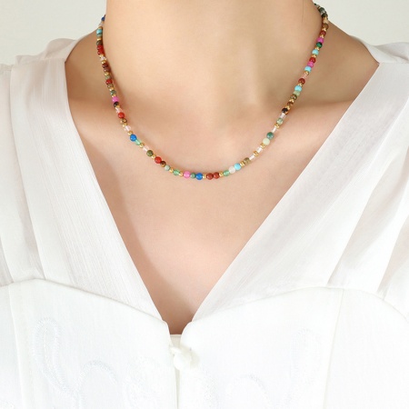 Ecologico Semplice & Casual Stile Bohemien Multicolore 304 Acciaio Inossidabile & Pietra Catena a Pallini Collana di Perline Per Donne 40cm Lunghezza, 1 Pz
