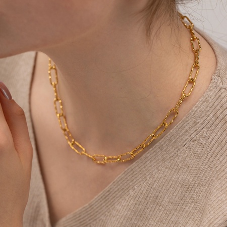 Eco-friendly Vacuum Plating Minimalist Stylish 18K Real Gold Plated 304 Stainless Steel Paperclip Chain Choker Necklace For Women Party 39cm(15 3/8") long, 1 Piece