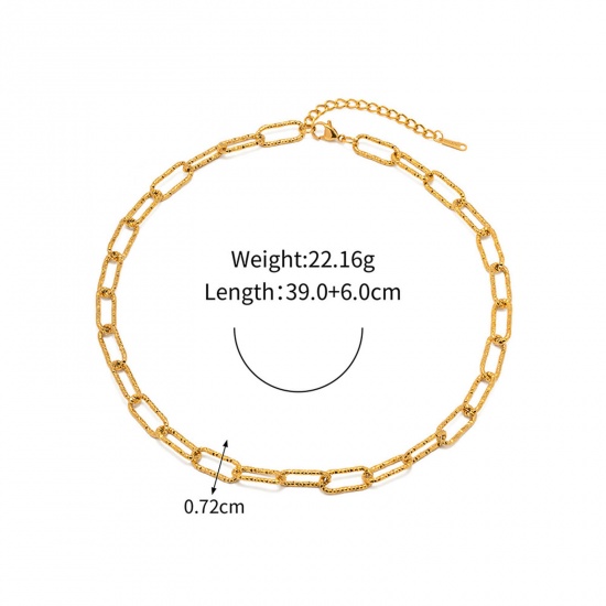 Immagine di Placcatura Sottovuoto Ecologica Minimalista Elegante 18K Oro riempito 304 Acciaio Inossidabile Catena a Graffetta Strozzatore Collana Per Donne Festa 39cm Lunghezza, 1 Pz