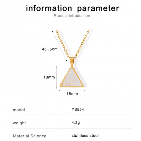 Picture of Eco-friendly Vacuum Plating Exquisite Simple 18K Gold Color 304 Stainless Steel & Shell Link Cable Chain Triangle Pendant Necklace For Women Party 45cm(17 6/8") long, 1 Piece