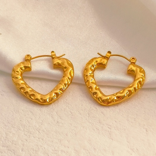 Immagine di Placcatura Sottovuoto Ecologica Semplice & Casual Retrò Placcato Oro 18K 304 Acciaio Inossidabile Cuore Orecchini Circolari Per Donne Festa 2.5cm x 2.2cm, 1 Paio