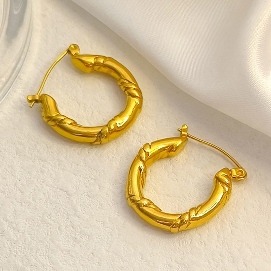 Picture of Eco-friendly Vacuum Plating Simple & Casual Retro 18K Gold Plated 304 Stainless Steel Braided Hoop Earrings For Women Party 24mm x 24mm, 1 Pair