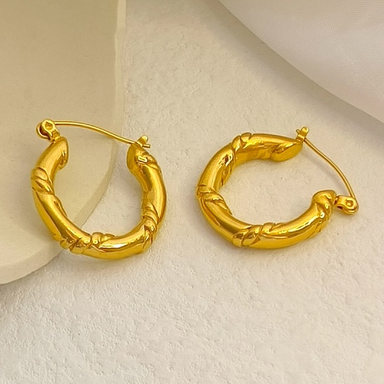 Picture of Eco-friendly Vacuum Plating Simple & Casual Retro 18K Gold Plated 304 Stainless Steel Braided Hoop Earrings For Women Party 24mm x 24mm, 1 Pair