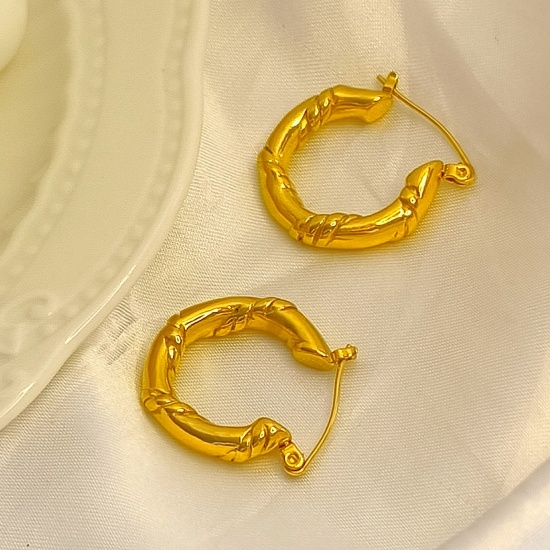 Picture of Eco-friendly Vacuum Plating Simple & Casual Retro 18K Gold Plated 304 Stainless Steel Braided Hoop Earrings For Women Party 24mm x 24mm, 1 Pair