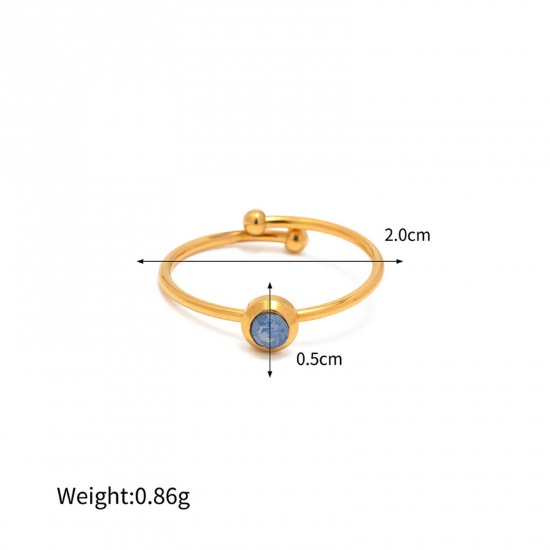 Picture of Eco-friendly Vacuum Plating Simple & Casual Stylish 18K Real Gold Plated 304 Stainless Steel & Stone Open Adjustable Round Rings For Women Anniversary 20mm(US Size 10.25), 1 Piece