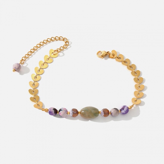 Immagine di Placcatura Sottovuoto Ecologica Semplice & Casual Stile Bohemien Placcato Oro 18K 304 Acciaio Inossidabile & Pietra Catena Cuore Braccialetti Per Donne Festa 16cm Lunghezza, 1 Pz