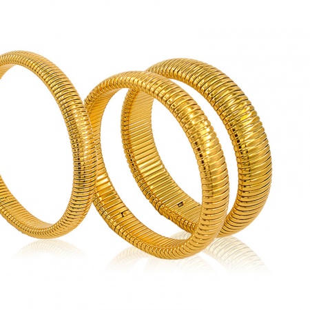 Picture of Wholesale Elastic 304 Stainless Steel Snake Chain Bangles Bracelets, 18K Gold Plated Eco-friendly Vacuum Plating, Unisex Simple Stylish Gift Jewelry Supply, 18cm(7.1") long, 1 Piece