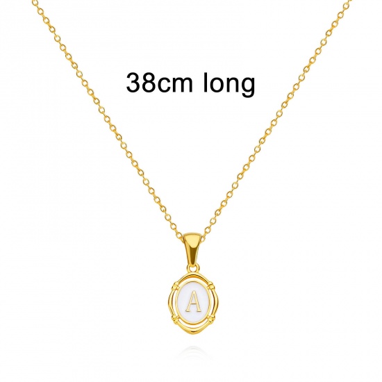 Picture of Eco-friendly Stylish Simple 18K Gold Plated Brass Link Cable Chain Oval Initial Alphabet/ Capital Letter Message " A " Pendant Necklace For Women Anniversary 38cm(15") long, 1 Piece