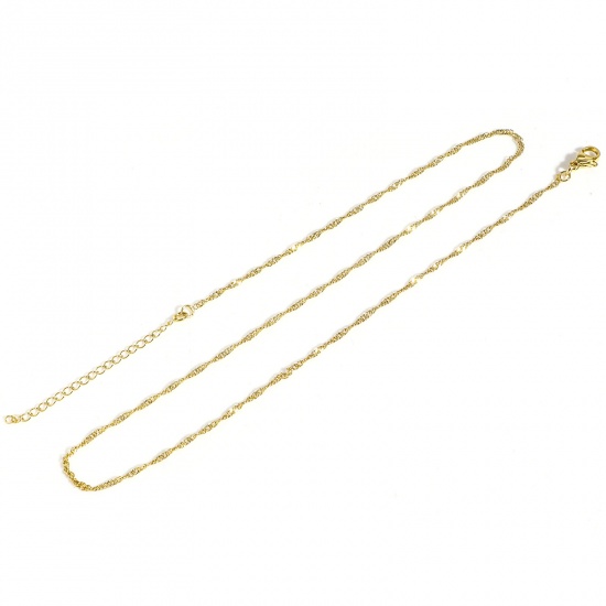 Picture of Eco-friendly Simple & Casual Simple 18K Real Gold Plated Copper Wave Chain Necklace For Women New Mom 45cm(17 6/8") long, 1 Piece