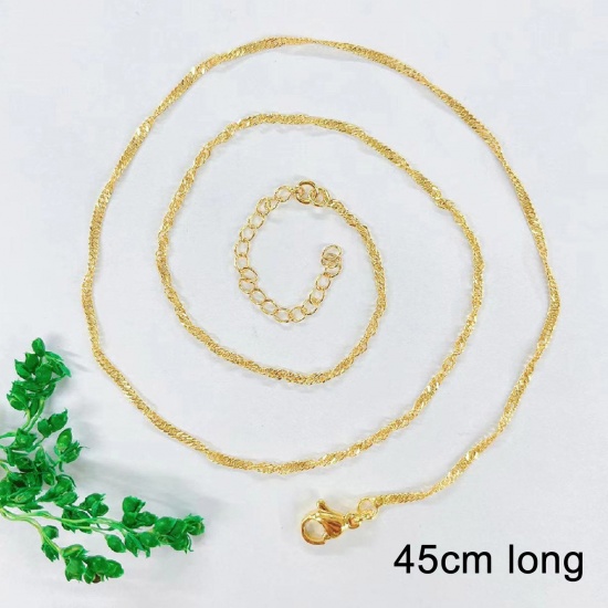 Bild von Umweltfreundlich Einfach und lässig Einfach 18K Vergoldet Kupfer Welle Kette Halskette Für Frauen Neue Mutter 45cm lang, 1 Strang