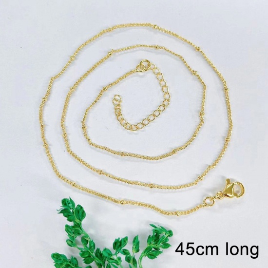 Bild von Umweltfreundlich Einfach und lässig Einfach 18K Vergoldet Kupfer Kugelkette Kette Halskette Für Frauen Neue Mutter 45cm lang, 1 Strang