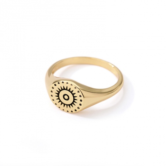 Picture of Eco-friendly Ethnic Style Retro 18K Gold Plated Brass Unadjustable Sun Rings Unisex 17.3mm(US Size 7), 1 Piece