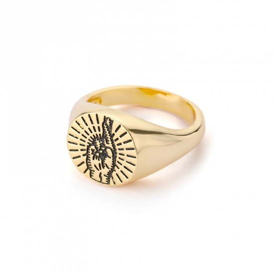 Picture of Eco-friendly Ethnic Style Retro 18K Gold Plated Brass Unadjustable Round Sun Rings Unisex 17.3mm(US Size 7), 1 Piece