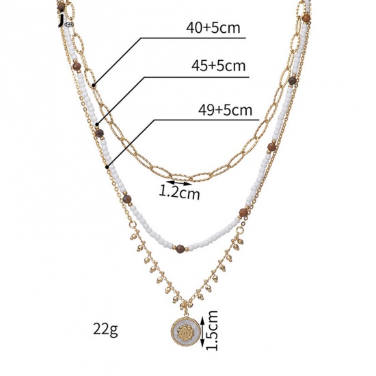Picture of Eco-friendly Simple & Casual Boho Chic Bohemia White 304 Stainless Steel & Stone Link Chain Beaded Necklace For Women Party 45cm(17 6/8") long, 1 Piece