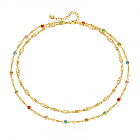 1 Pièce Collier Multirang Chaînes Ethnique en Laiton & Zirconia Cubique Respectueux de la Nature À la Mode Plaqué Or Véritable 18K Pour Femmes Fête 38cm long