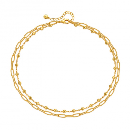 Picture of Eco-friendly Vacuum Plating Stylish Simple 18K Real Gold Plated Brass Paperclip Chain Multilayer Layered Necklace For Women Party 38cm - 43cm long, 1 Piece