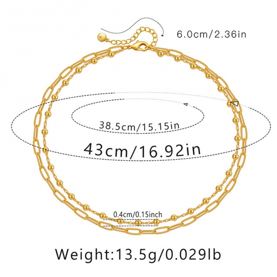 Picture of Eco-friendly Vacuum Plating Stylish Simple 18K Real Gold Plated Brass Paperclip Chain Multilayer Layered Necklace For Women Party 38cm - 43cm long, 1 Piece