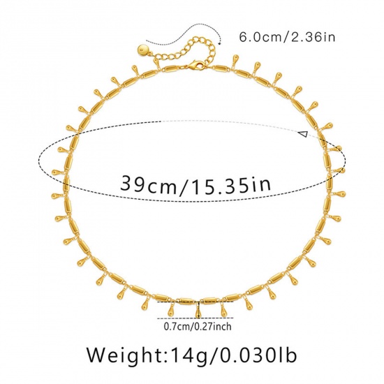 Picture of Eco-friendly Vacuum Plating Stylish Simple 18K Real Gold Plated Copper Link Chain Tassel Drop Necklace For Women Party 39cm(15 3/8") long, 1 Piece