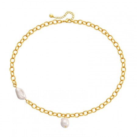 Respetuoso del Medio Ambiente Elegante Sencillo 18K Oro Real Chapado Latón Cable Cadena Cruz Imitación de perla Collar con Colgante Para Mujeres Fiesta 45cm longitud, 1 Unidad