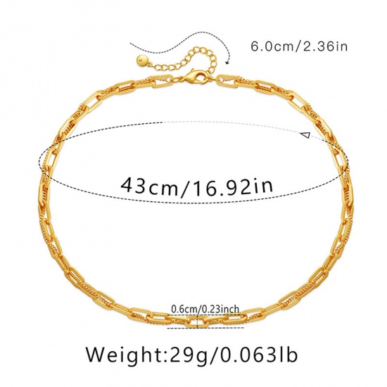 Picture of Eco-friendly Vacuum Plating Stylish Simple 18K Real Gold Plated Copper Link Cable Chain Necklace For Women Party 43cm(16 7/8") long, 1 Piece