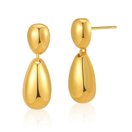 Immagine di Ipoallergenico Elegante Semplice 18K Vero Oro Placcato Ottone Goccia Orecchino Per Donne Festa 2.5cm x 1.4cm, 1 Paio