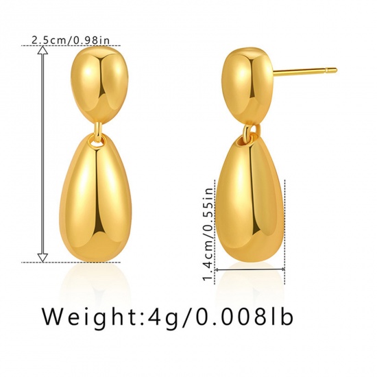 Immagine di Ipoallergenico Elegante Semplice 18K Vero Oro Placcato Ottone Goccia Orecchino Per Donne Festa 2.5cm x 1.4cm, 1 Paio