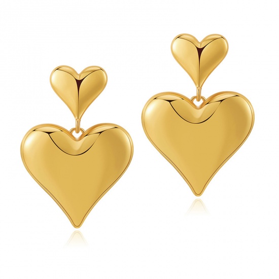 Picture of Hypoallergenic Stylish Retro 18K Real Gold Plated Brass Heart Earrings For Women Valentine's Day 3.5cm x 2.4cm, 1 Pair