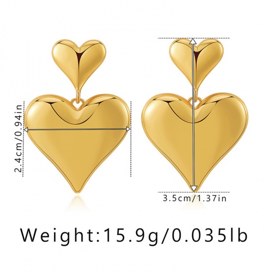 Picture of Hypoallergenic Stylish Retro 18K Real Gold Plated Brass Heart Earrings For Women Valentine's Day 3.5cm x 2.4cm, 1 Pair