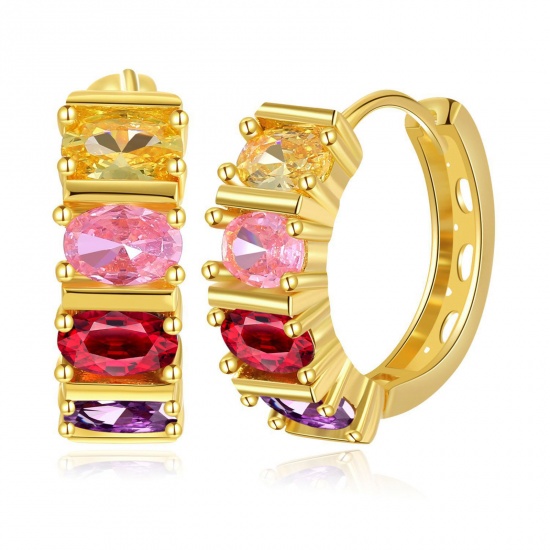 Picture of Hypoallergenic Exquisite Stylish 18K Gold Plated Brass & Cubic Zirconia Hoop Earrings For Women Coming-of-age Gift 2cm x 1.8cm, 1 Pair