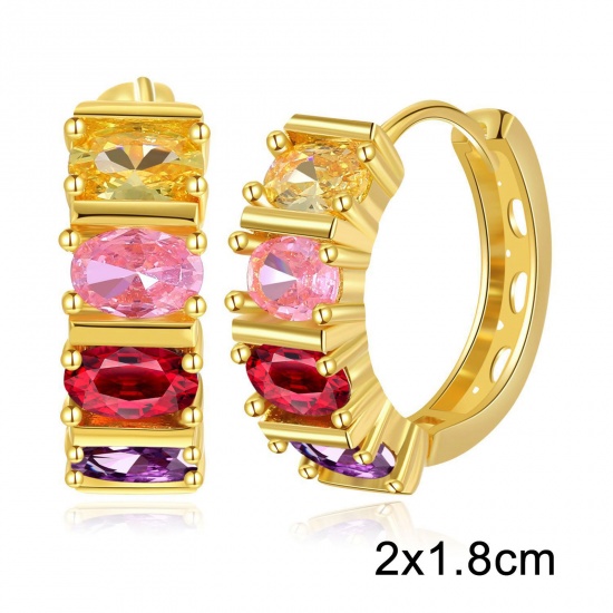 Picture of Hypoallergenic Exquisite Stylish 18K Gold Plated Brass & Cubic Zirconia Hoop Earrings For Women Coming-of-age Gift 2cm x 1.8cm, 1 Pair