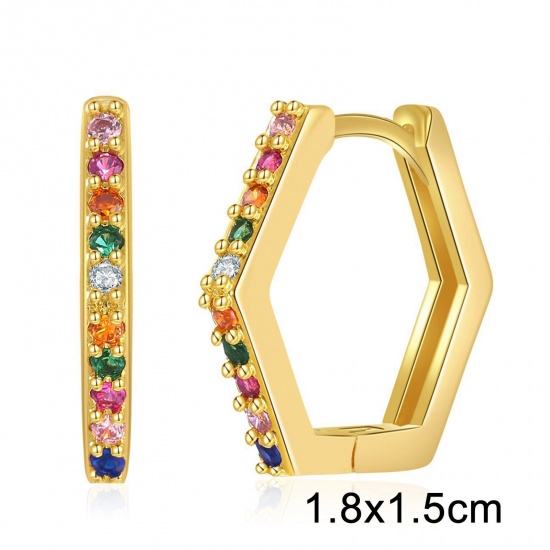 Picture of Hypoallergenic Exquisite Stylish 18K Gold Plated Brass & Cubic Zirconia Hoop Earrings For Women Coming-of-age Gift 1.8cm x 1.5cm, 1 Pair