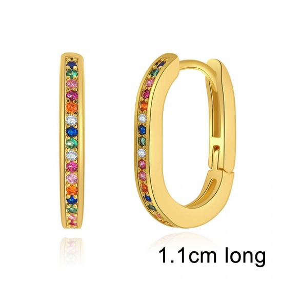 Picture of Hypoallergenic Exquisite Stylish 18K Gold Plated Brass & Cubic Zirconia Hoop Earrings For Women Coming-of-age Gift 1.1cm, 1 Pair