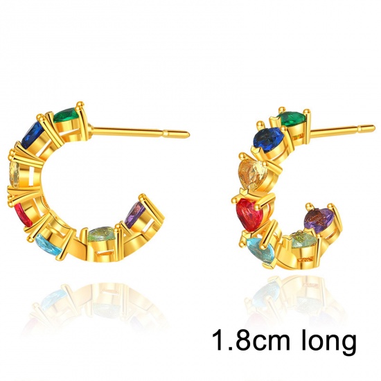 Picture of Hypoallergenic Exquisite Stylish 18K Real Gold Plated Brass & Cubic Zirconia Hoop Earrings For Women Coming-of-age Gift 1.8cm, 1 Pair