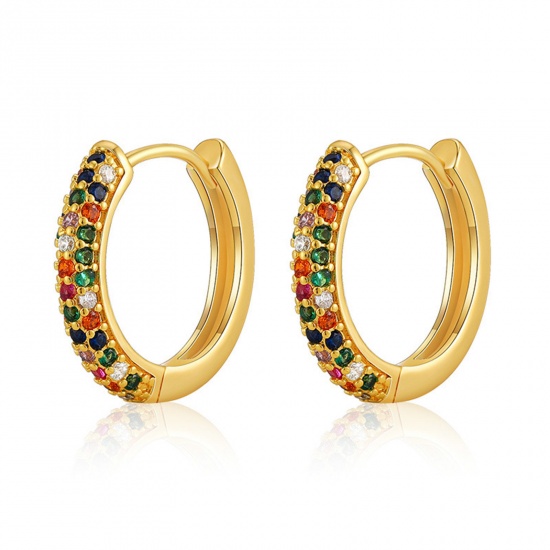 Picture of Hypoallergenic Exquisite Stylish 18K Real Gold Plated Brass & Cubic Zirconia Hoop Earrings For Women Coming-of-age Gift 21mm Dia., 1 Pair