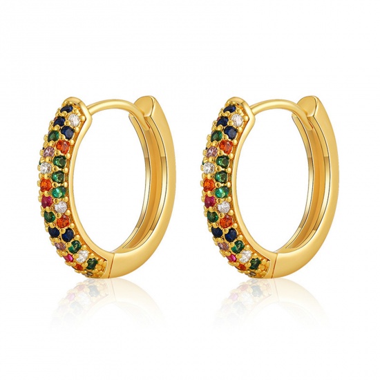 Immagine di Ipoallergenico Squisito Elegante 18K Oro riempito Ottone & Zircone Cubico Orecchini Circolari Per Donne Regalo per la Maggiore Età 21mm Dia., 1 Paio