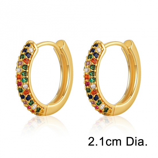 Picture of Hypoallergenic Exquisite Stylish 18K Real Gold Plated Brass & Cubic Zirconia Hoop Earrings For Women Coming-of-age Gift 21mm Dia., 1 Pair