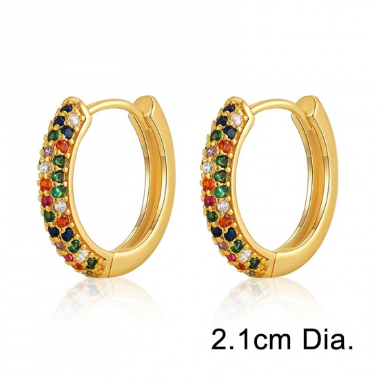 Immagine di Ipoallergenico Squisito Elegante 18K Oro riempito Ottone & Zircone Cubico Orecchini Circolari Per Donne Regalo per la Maggiore Età 21mm Dia., 1 Paio