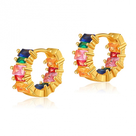 Immagine di Ipoallergenico Squisito Elegante 18K Oro riempito Ottone & Zircone Cubico Orecchini Circolari Per Donne Regalo per la Maggiore Età 1.4cm Dia., 1 Paio