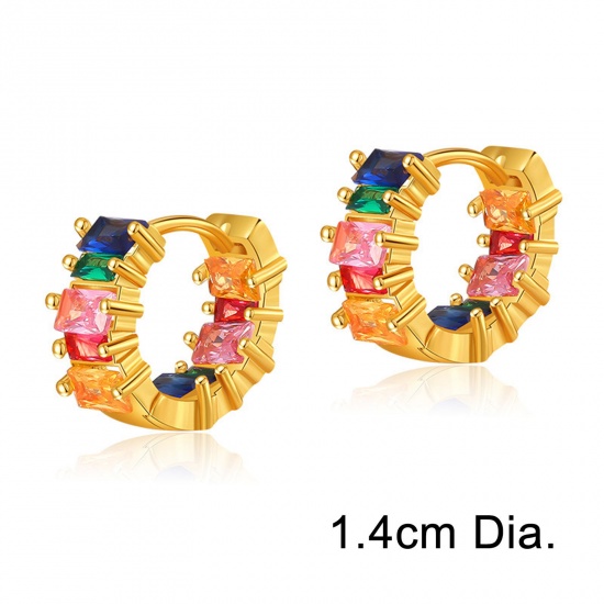 Picture of Hypoallergenic Exquisite Stylish 18K Real Gold Plated Brass & Cubic Zirconia Hoop Earrings For Women Coming-of-age Gift 1.4cm Dia., 1 Pair