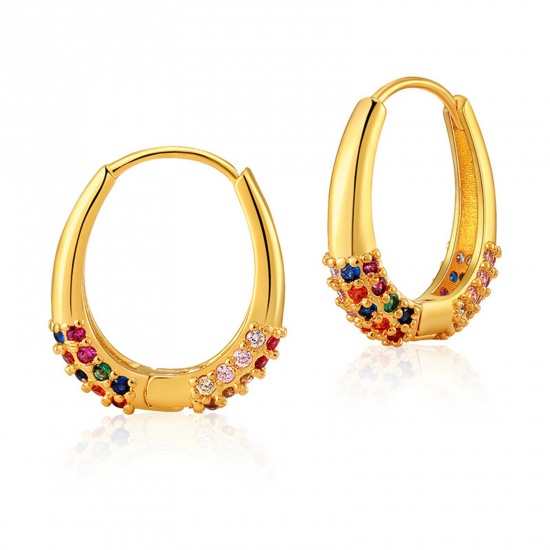 Picture of Hypoallergenic Exquisite Stylish 18K Real Gold Plated Brass & Cubic Zirconia Hoop Earrings For Women Coming-of-age Gift 1.5cm, 1 Pair