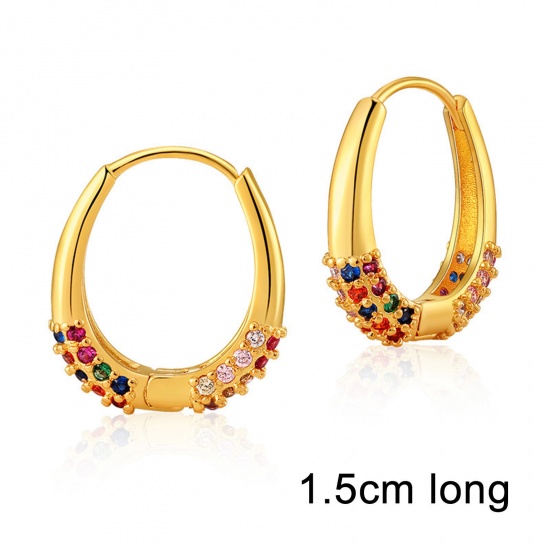 Picture of Hypoallergenic Exquisite Stylish 18K Real Gold Plated Brass & Cubic Zirconia Hoop Earrings For Women Coming-of-age Gift 1.5cm, 1 Pair